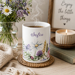 Mug Signature du fleur sauvage Ladybug et du papillon