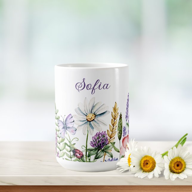 Mug Signature du fleur sauvage Ladybug et du papillon (Créateur téléchargé)