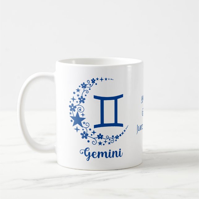 Mug Signe astrologique Gémeaux Anniversaire Bleu Blanc (Gauche)