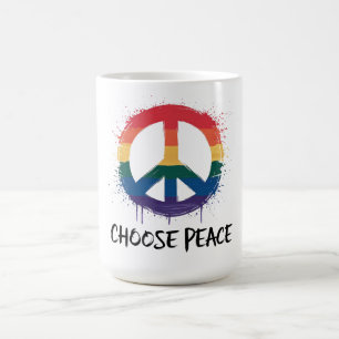 Mug Signe de paix arc-en-ciel avec le texte "Choisisse