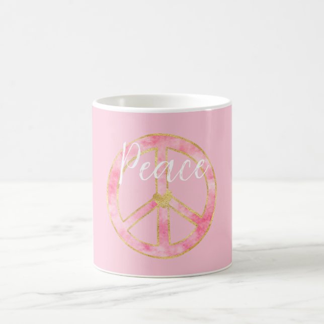 Mug Signe de paix cœur or aquarelle rose (Centre)