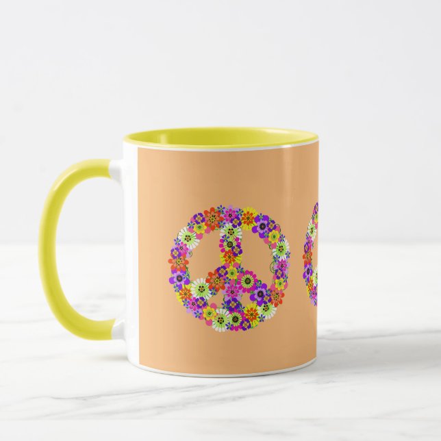 Mug Signe de Paix Floral sur Pêche (Gauche)