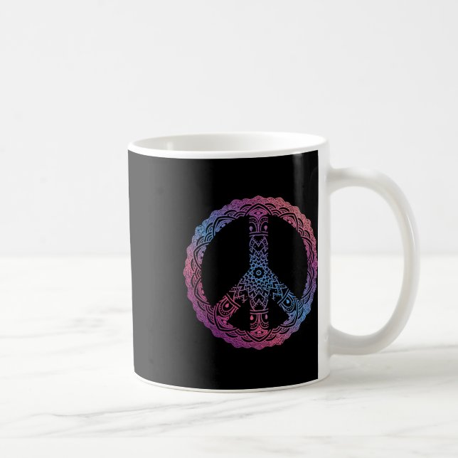Mug Signe de Paix Mandala Orné Yoga Boho Violet Rétro  (Droite)