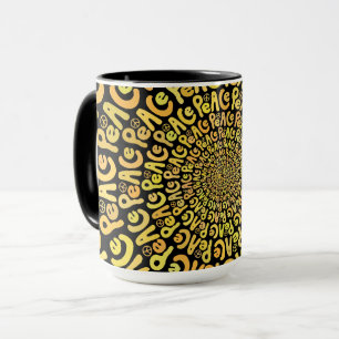 Mug signe de paix mot spirale jaune orange noir