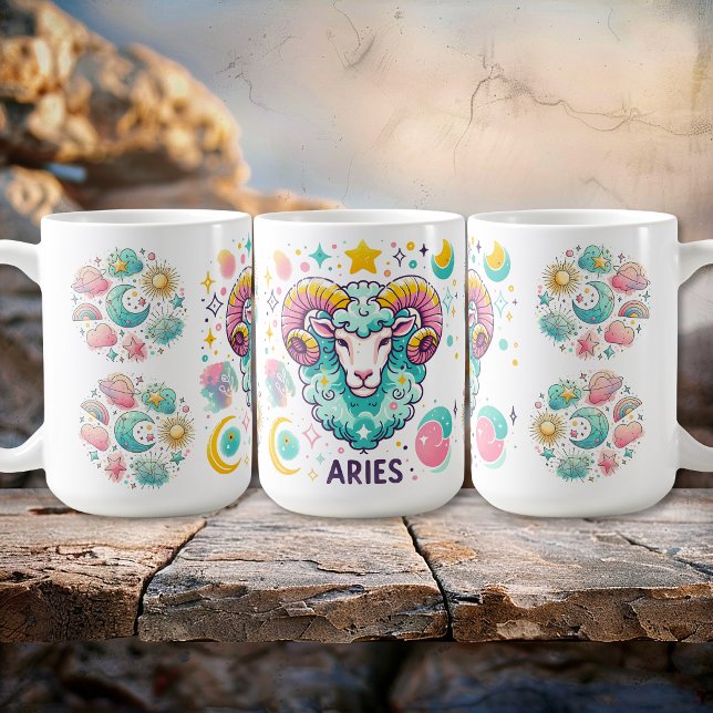 Mug Signe du zodiaque Bélier coloré Astrologie (Colorful Aries Zodiac Astrology Sign Coffee Mug)