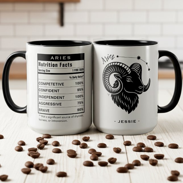 Mug Signe du zodiaque Bélier Faits nutritionnels d'ast (Aries Zodiac Sign Astrology Nutrition Facts Mug)