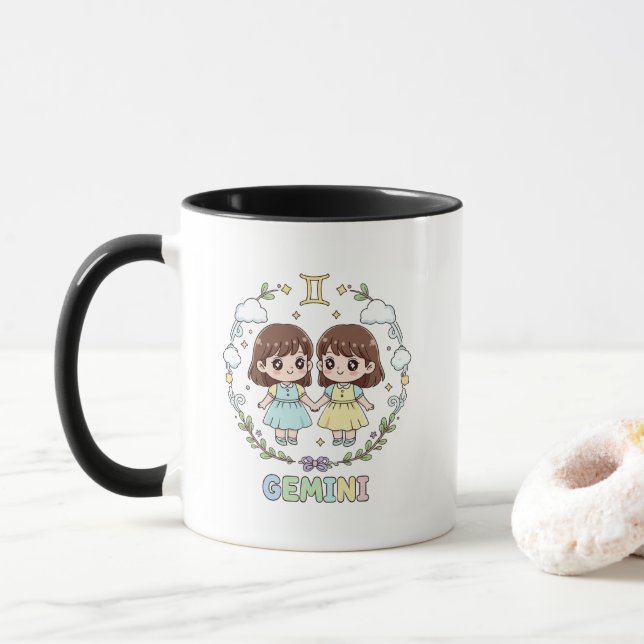 Mug Signe du zodiaque Gémeaux Mignon Kawaii (Avec donut)