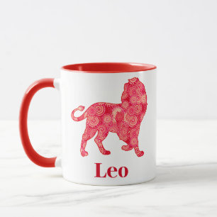 Mug Signe du zodiaque Lion dans un motif fractal rouge