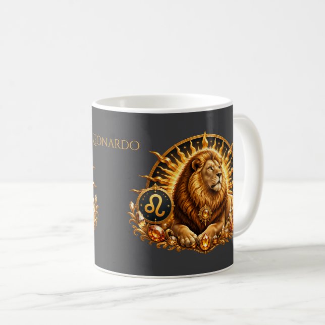 Mug Signe du zodiaque Lion doré Personnalisé (Devant droit)