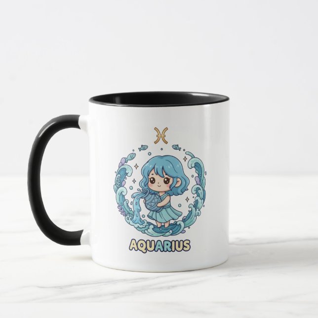 Mug Signe du zodiaque Verseau Kawaii Mignon (Gauche)