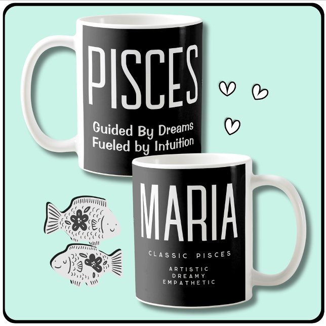 Mug SIGNE EAU Pisces Astrologie Cadeau (Pisces Star Sign Zodiac Gift with Personalized Name, Pisces Quote, Traits, Symbol & Birth Dates.)