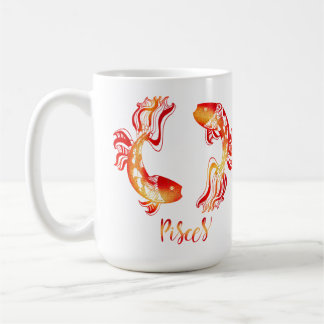 Mug Signe zodiacal Poissons poisson rouge orange paill