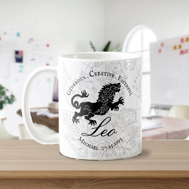 Mug SIGNE Zodiaque Personnalisé Blanc Noir Leo (Créateur téléchargé)