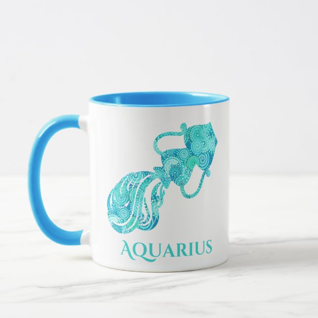 Mug Signe zodiaque pour Aquarius dans un fractal Turqu (Gauche)