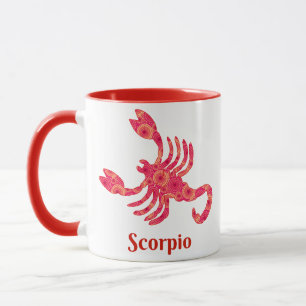 Mug Signe zodiaque pour corpion en rouge et corail