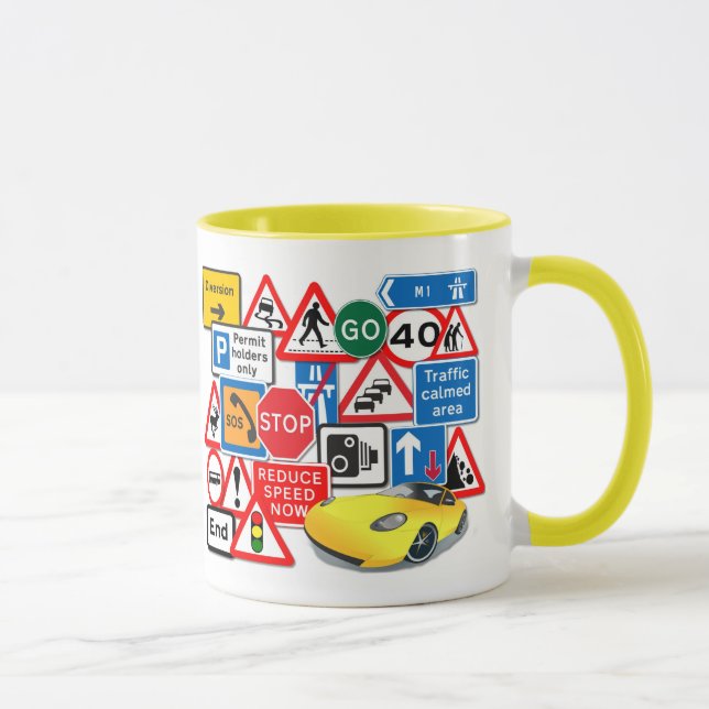Mug Signes routiers et voiture jaune (Droite)