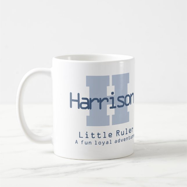 Mug Signification du nom Harrison monogramme H bleu (Gauche)