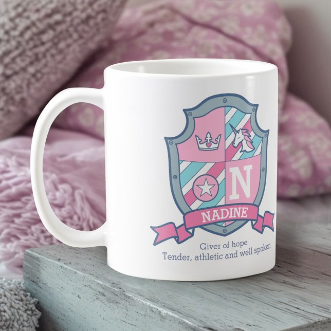 Mug Signification du nom Nardine crête rose aqua bleu (Créateur téléchargé)