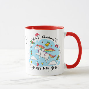 Mug Silencieuse licorne de Noël avec nom ami cadeau