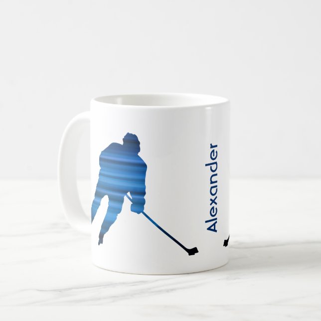 Mug Silhouette bleue du joueur de hockey sur glace (Devant gauche)