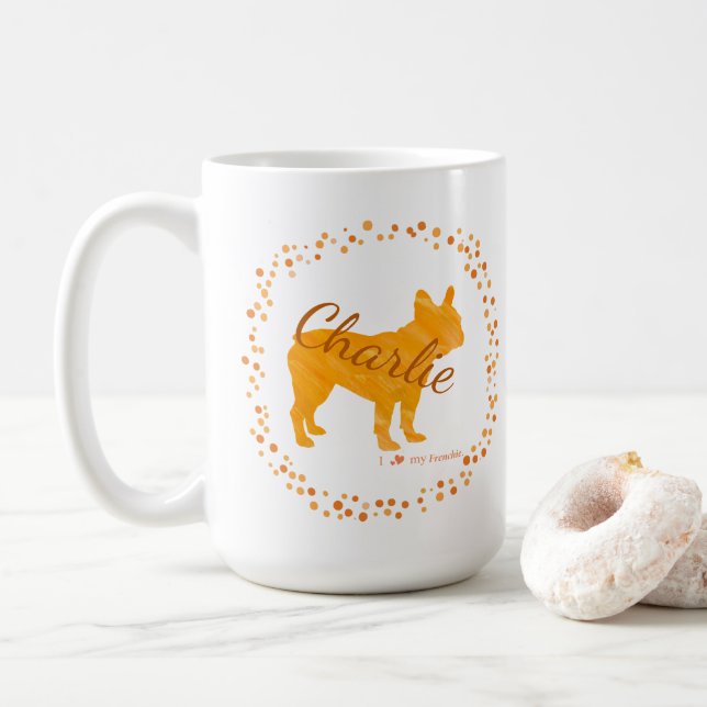 Mug silhouette bouledogue français orange pastel p (Avec donut)