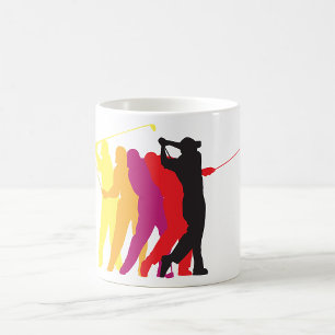 Mug Silhouette colorée du swing d'un golfeur, contour 