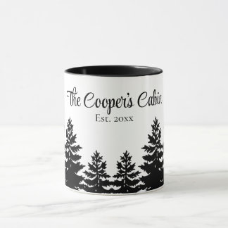 Mug Silhouette d'arbre pin minimaliste gris noir