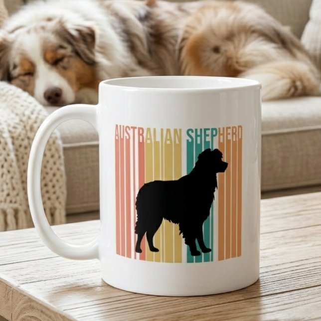 Mug Silhouette de berger australien rétro (retro aussie shep mug with dog)