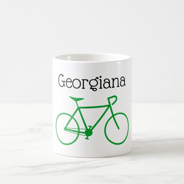 Mug Silhouette de bicyclette verte simple + Nom person (Centre)