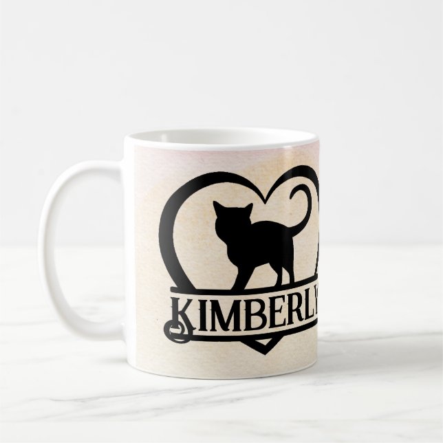 Mug Silhouette de chat cœur monogramme partagé Coucher (Gauche)