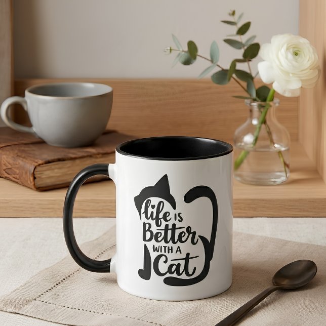 Mug Silhouette de chat mignon La vie est meilleure ave (Créateur téléchargé)