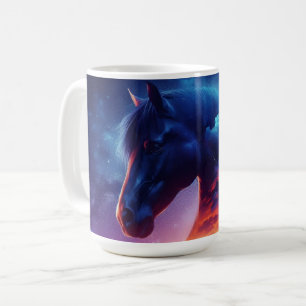 Mug Silhouette de cheval dans un paysage de forêt de c