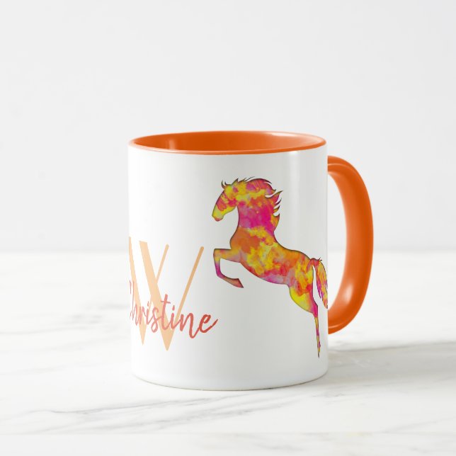 Mug Silhouette de cheval Flammes de feu Monogramme Nom (Devant droit)