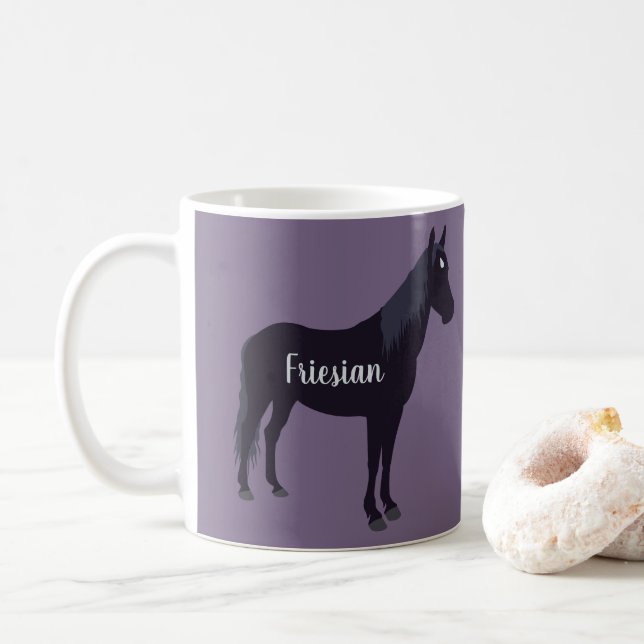 Mug Silhouette de Cheval friésien minimaliste personna (Avec donut)