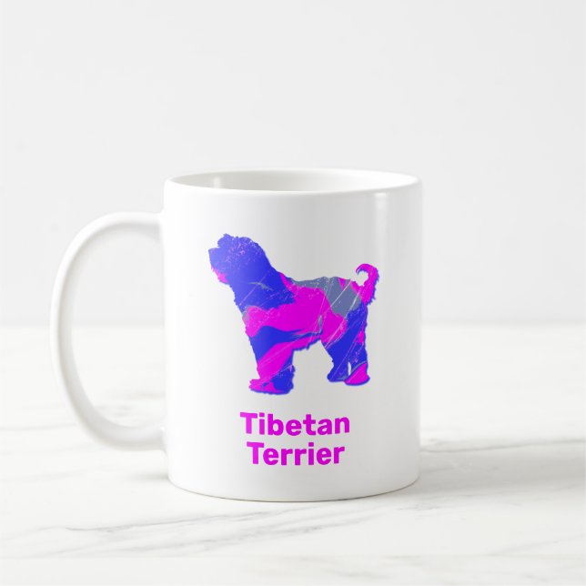 Mug Silhouette de chien Terrier Tibétain rose chaud et (Gauche)