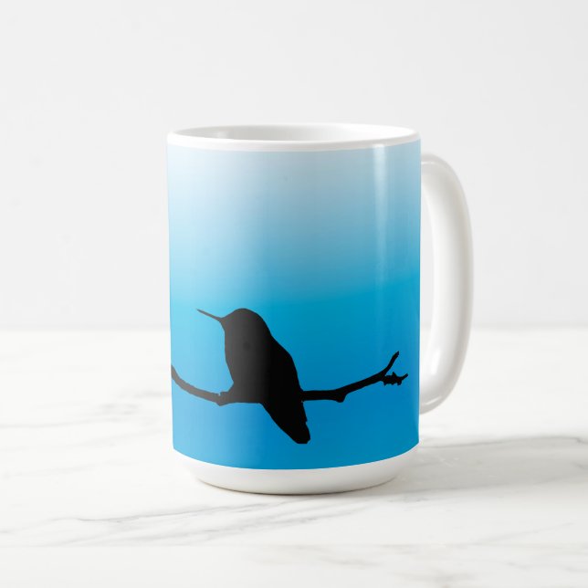 Mug - Silhouette de colibri sur bleu (Devant droit)