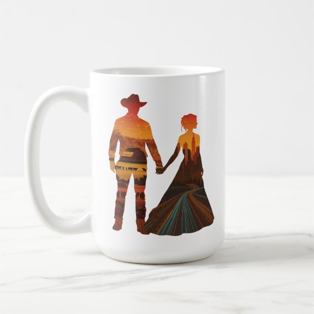 Mug Silhouette de cow-boy campagnard et de fille de la (Gauche)