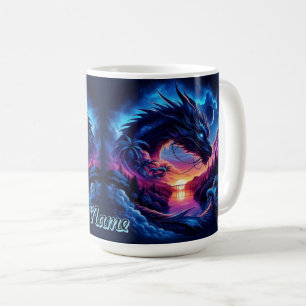 Mug Silhouette de dragon contre un coucher de soleil v