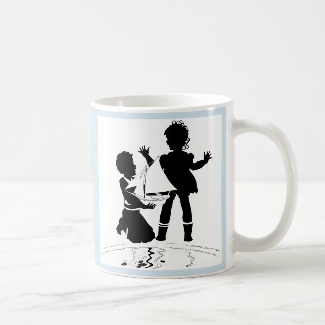 Mug silhouette de fille et garçon et bateau modèle (Droite)