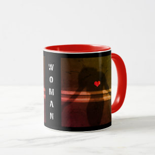 Mug Silhouette de la femme, Coeur des fleurs et amour