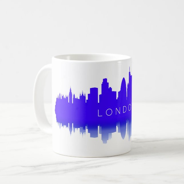 Mug Silhouette de l'horizon de Londres – Bleu Moderne (Devant gauche)