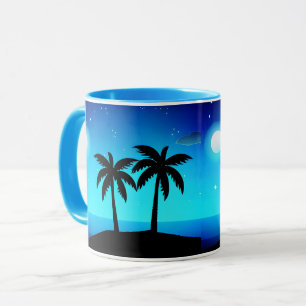 Mug Silhouette de l'île tropicale avec lune et étoiles