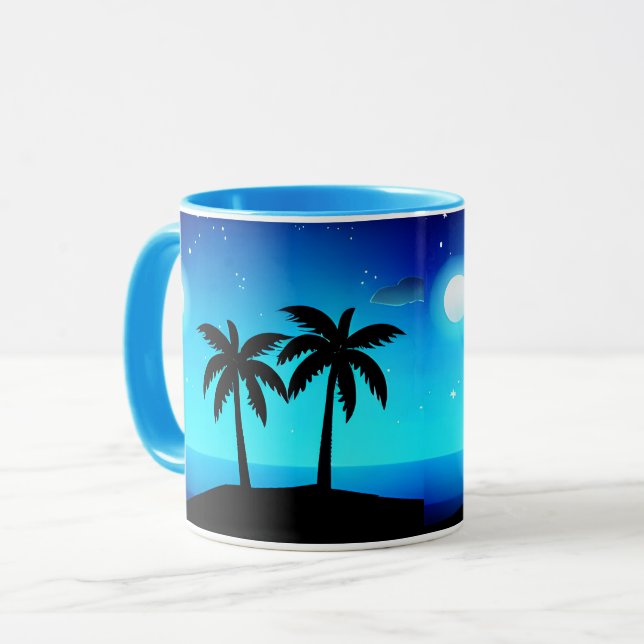 Mug Silhouette de l'île tropicale avec lune et étoiles (Devant gauche)