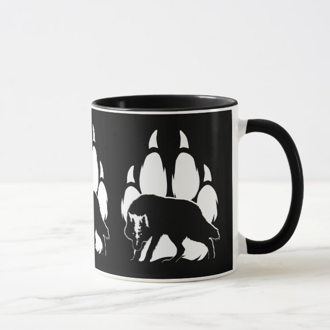 Mug Silhouette de loup et empreinte (Droite)