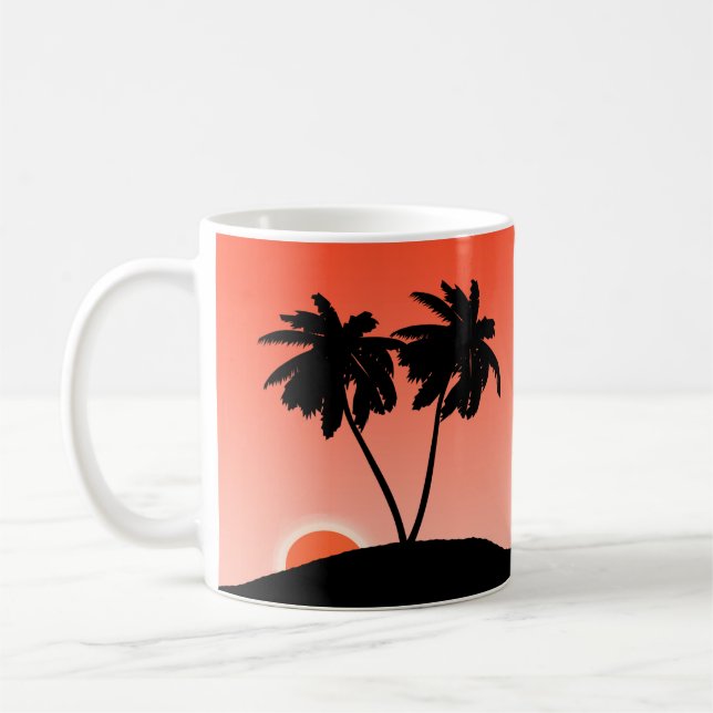 Mug Silhouette de palmier contre un coucher de soleil  (Gauche)