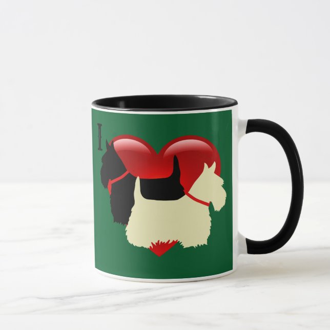 Mug Silhouette de Scottish Terrier noir/blé dans un cœ (Droite)