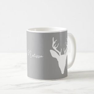 Mug Silhouette de tête de cerf blanc sur fond gris et