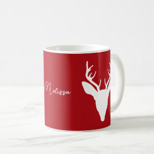 Mug Silhouette De Tête De Cerf Blanc Sur Rouge Avec No