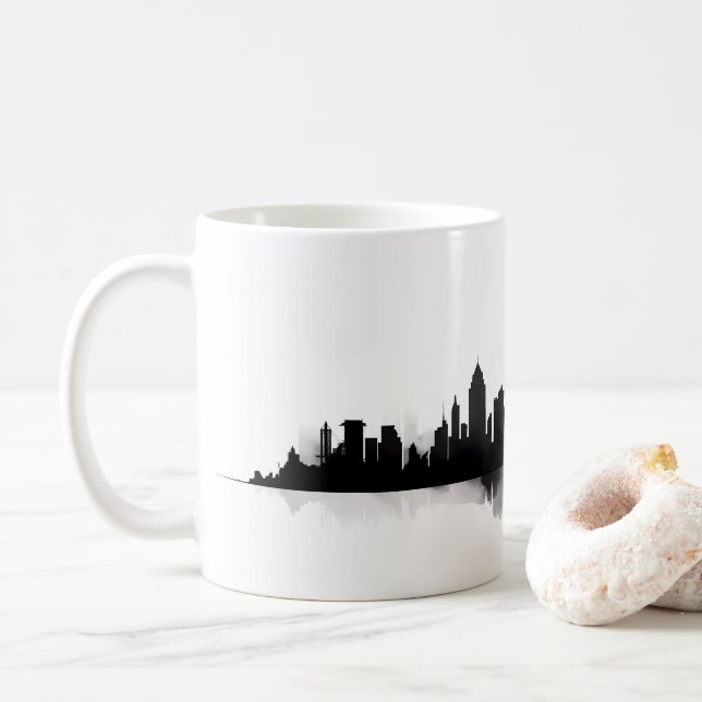 Mug Silhouette de ville dans le style peinture (Avec donut)