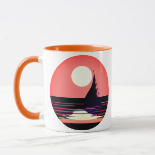 Mug Silhouette de voilier face au coucher de soleil or